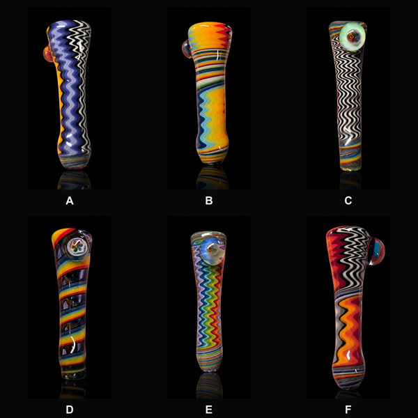 KJH Glass chillums - all six pieces, lettered A through F to match the piece options