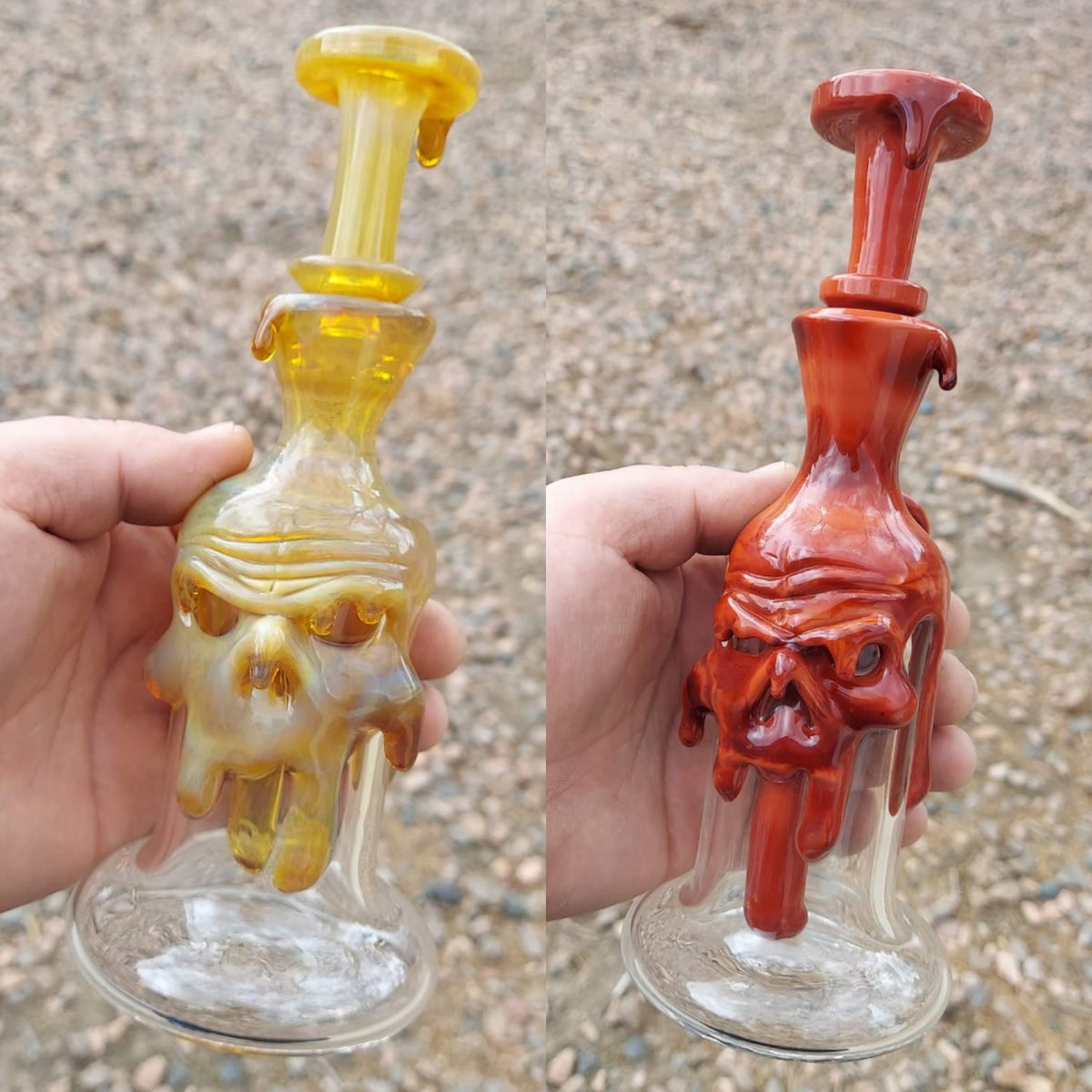 Grime Glass skull drip rig — drip color in Rust and North Star Yellow.