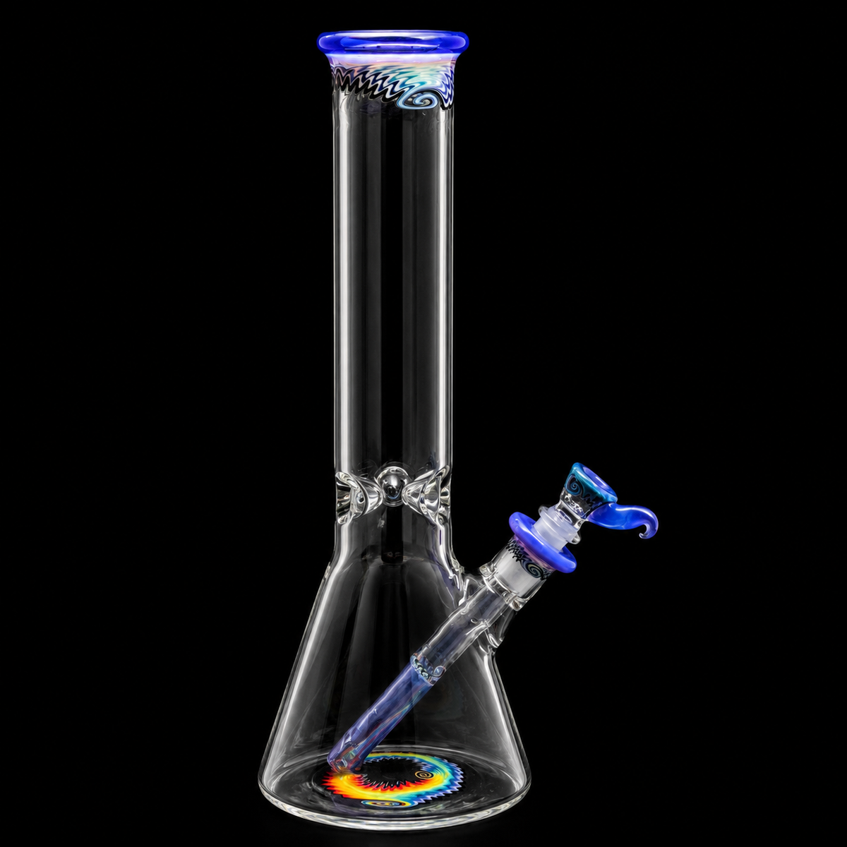 KJH Glass bipolar beaker tube - full standing view with worked slide and downstem