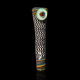 KJH Glass chillum C - black-white wave face with green marble, standing view