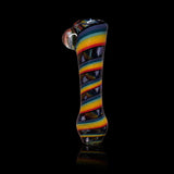 KJH Glass chillum D - rainbow spiral on dark, standing view
