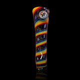 KJH Glass chillum D - rainbow spiral on dark with millefiori marble