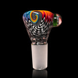 KJH Glass 4-hole slide B - 18mm, black-white and rainbow swirl, primary view