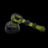 KJH Glass hammer mini push bubbler B - olive and black, side view