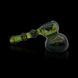 KJH Glass hammer mini push bubbler B - olive and black, angled view