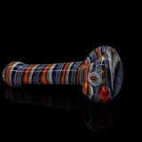 KJH Glass spoon B - rainbow and navy bands, side view
