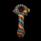 KJH Glass spoon C - rainbow and black swirl, standing view