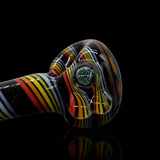 KJH Glass spoon D - dark and rainbow bands, bowl detail