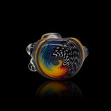 KJH Glass spoon F - rainbow and fine linework, top-down bowl