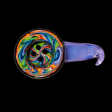 KJH Glass wig wag 4-hole slide, Purple Horn, top-down 4-hole view