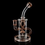 OJ Flame Color Klein recycler in Topaz colorway, amber accents, 14mm female joint, on black background