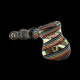 KJH Glass linework mini hammer bubbler C - gold and rainbow, side view