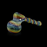 KJH Glass linework mini hammer bubbler D - green and rainbow, side view