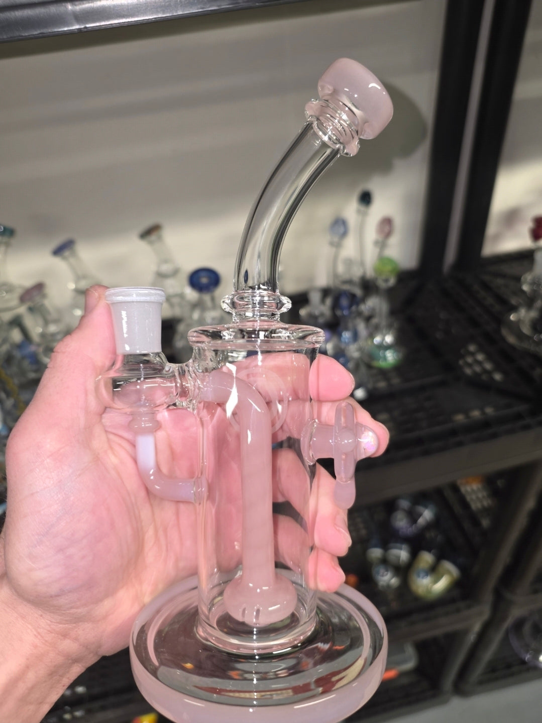 OJ Flame CFL-reactive dichro banger hangers — shifts character between daylight and UV.