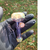 Banjo and Lil Bear collab fume chillum with purple color work.