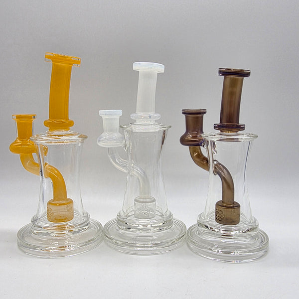 KJ Custom banger hangers in Ghost, Yellow, and Dichro across 10mm and 14mm joints.