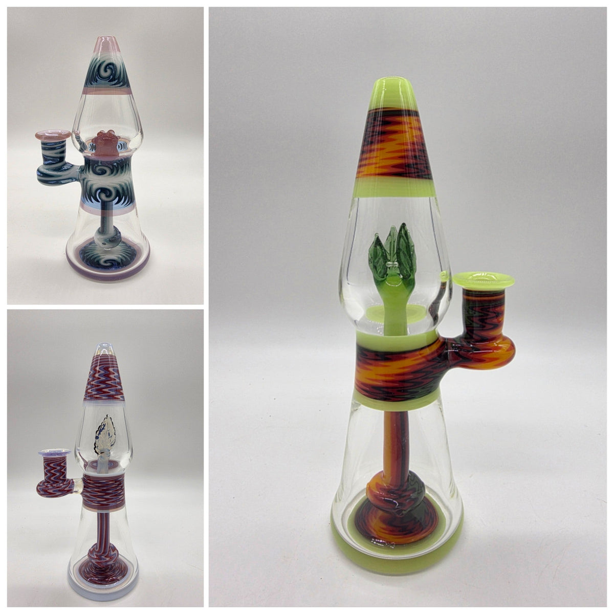 Vaspeglass wig wag lamps in four colorways, 7.5–8 inches.