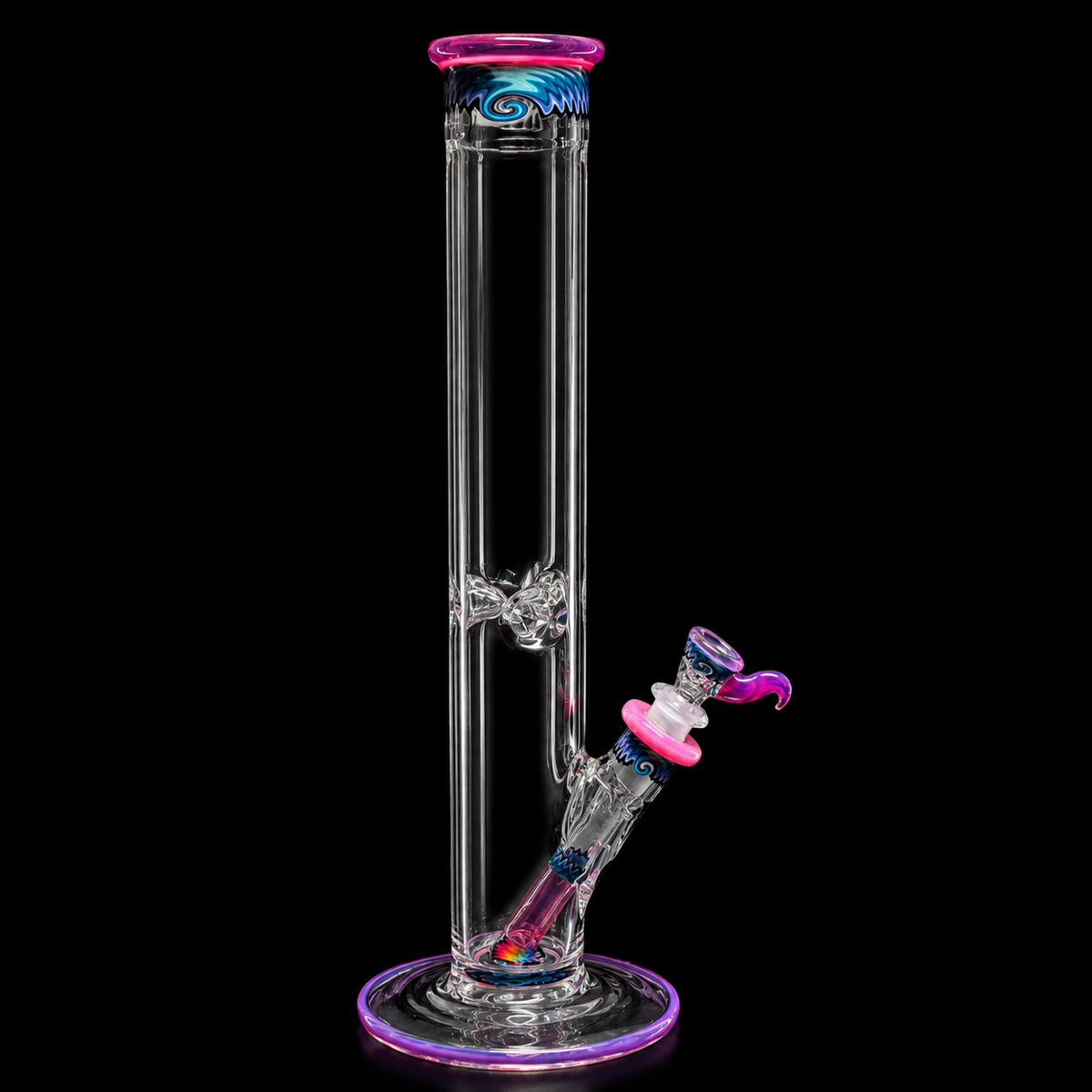 KJH Glass straight tube - full standing view, pink foot and worked slide